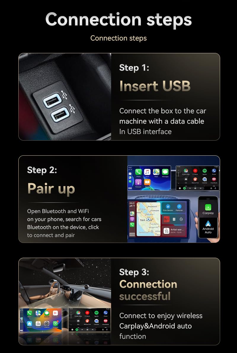 2-in-1 Wireless CarPlay & Android Auto Adapter, Plug & Play CarPlay Dongle Converts Wired to Wireless, Fast Auto-Connect, No Delay, Compact Design for iPhone & Android with USB/USB-C Port