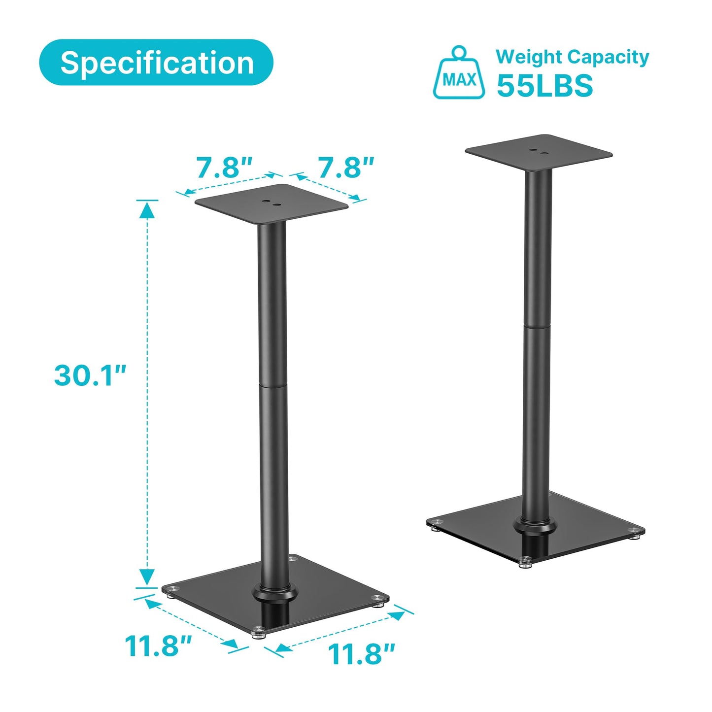 PEGZONE Speaker Stands Pair for Surround Sound,55 LBS Capacity,30.1 inch Floor Bookshlef Speaker Stands,Cable Management,Large Base,1 Pair,Black