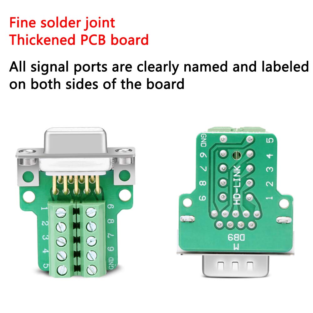 ANMBEST 10PCS DB9 Female Breakout Connector,DB9 Solderless RS232 D-SUB Serial to 9-pin Port Terminal Adapter Connector Breakout Board with Case Long Bolts Tail Pipe