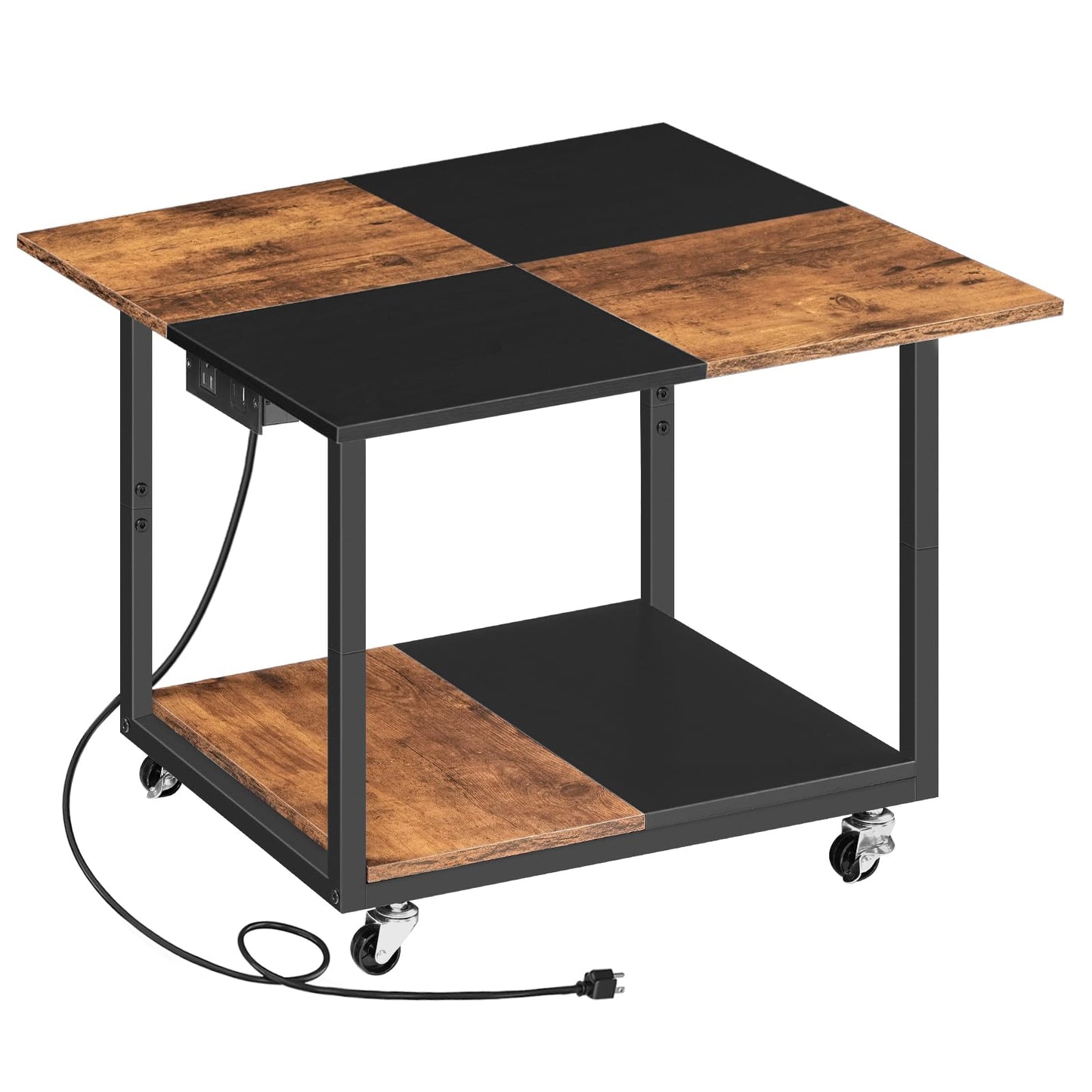 HOOBRO 23.6"×23.6" Large Printer Stand, Printer Table with Charging Station, Printer Cart on Wheels, Rolling Cart, for Office, Living Room, Rustic Brown and Black BF14UPS01