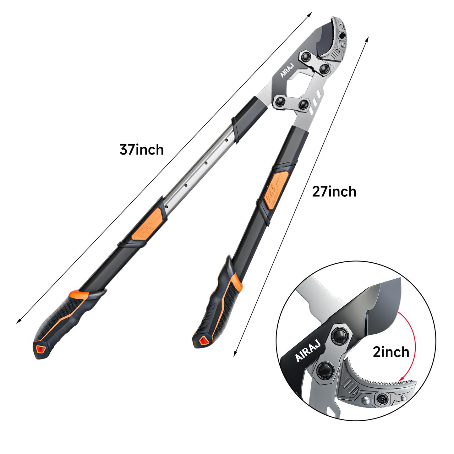 AIRAJ 27-37'' Extendable Anvil Loppers for Tree Trimming Heavy Duty with Compound Action | Branch Cutter with 2” Cutting Capacity | Chops Thick Branches Ease | Garden Lopper Pruning Shears Heavy Duty