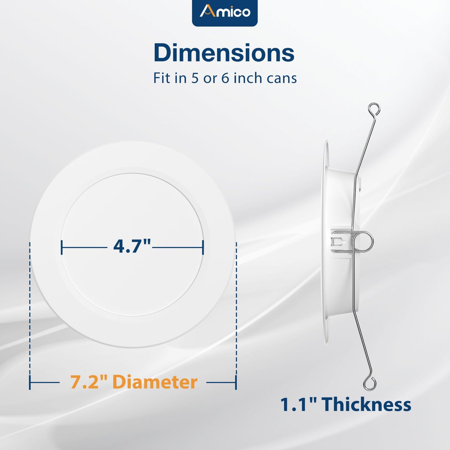 Amico Recessed Lighting 5/6 Inch, 12 Pack 5CCT Flat LED Can Lights, 2700K/3000K/4000K/5000K/6000K Selectable,12W Eqv 110W, 1050LM Brightness, Retrofit Installation - ETL & FCC, White