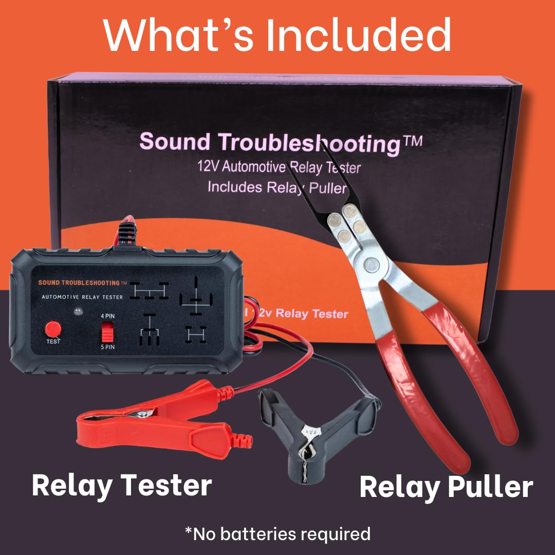 Sound Troubleshooting Automotive Relay Tester With Relay Puller - 12V Auto Relay Diagnostic Tool, Car Relay Tester with Battery Clips, Relay Testing Kit, Electrical Systems Tool | Patented