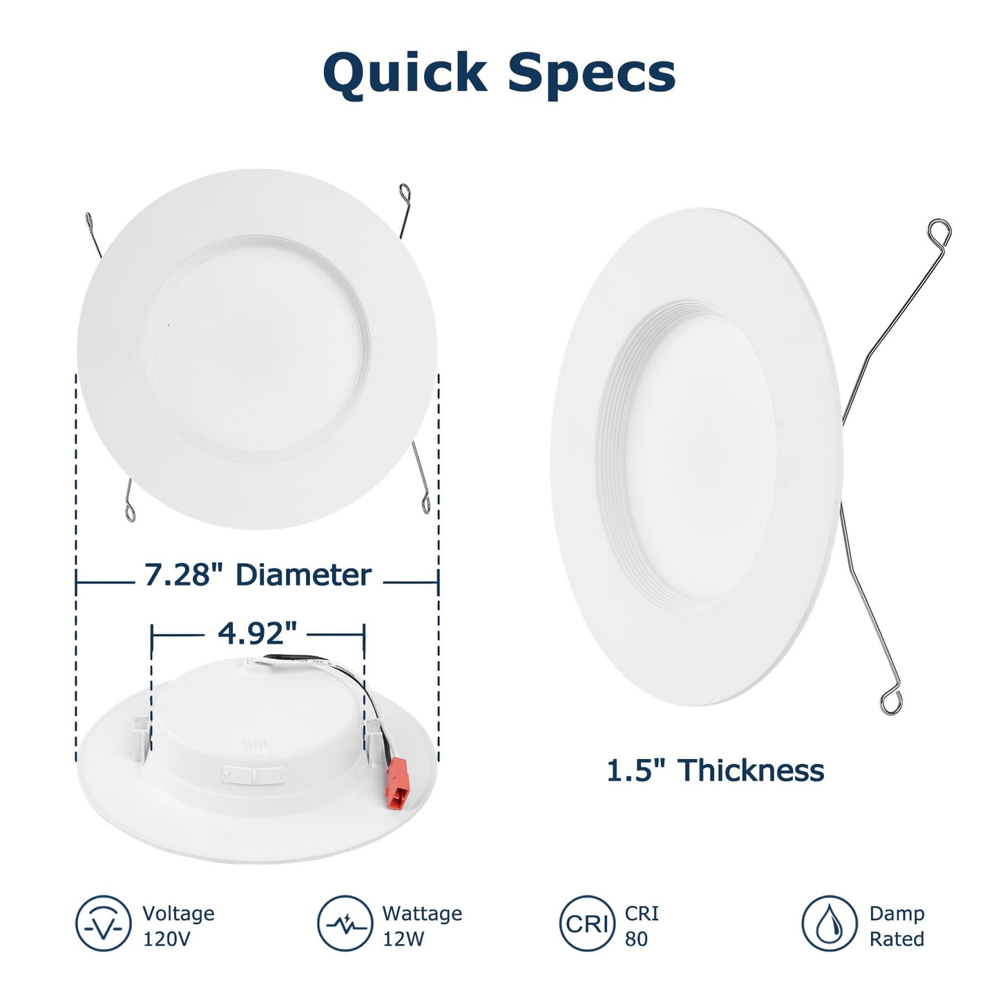 12PK 6inch 5CCT LED Recessed Lighting, 5 color Temperature in 1 light, 10-100% Dimming Range, 12W, 1000LM, 2700K/3000K/3500K/4000K/5000K Selectable, Retrofit Can Lights with Baffle Trim, ETL