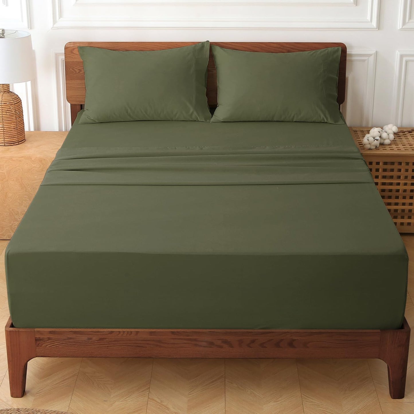 HYPREST Deep Pocket Queen Sheet Sets Fits 18"-24" in Deep Mattress -100% Cotton Queen Sheet Set,Green Hotel Crisp Soft Cooling Sheet Sets for Queen Bed