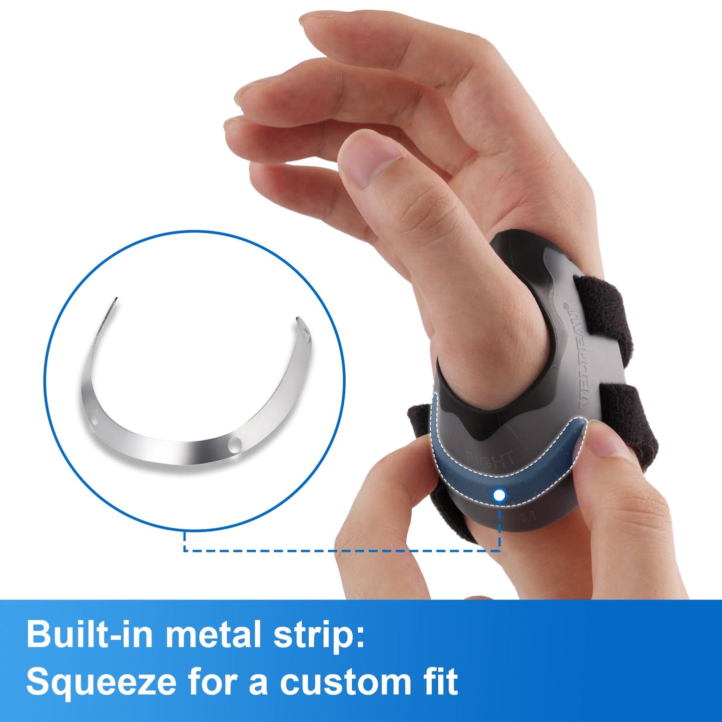 Velpeau CMC Joint Thumb Arthritis Support Brace - Soft & Hard Plastic Compose - with Thumb Compression Sleeve, Stabilizes Thumb CMC Joint Without Limiting Hand Function (Black, Right - Medium)