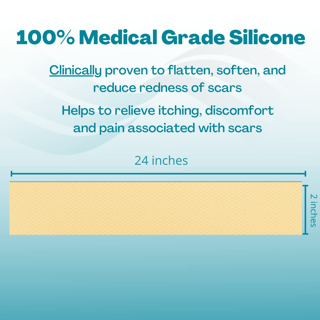 NewGel Advanced Silicone Professional Scar Treatment Tape by MyNewGel, Ultra-Thick, for Abdomen, C-Section, Keloids, Burns, Reusable, 2" x 24" Strip - Beige