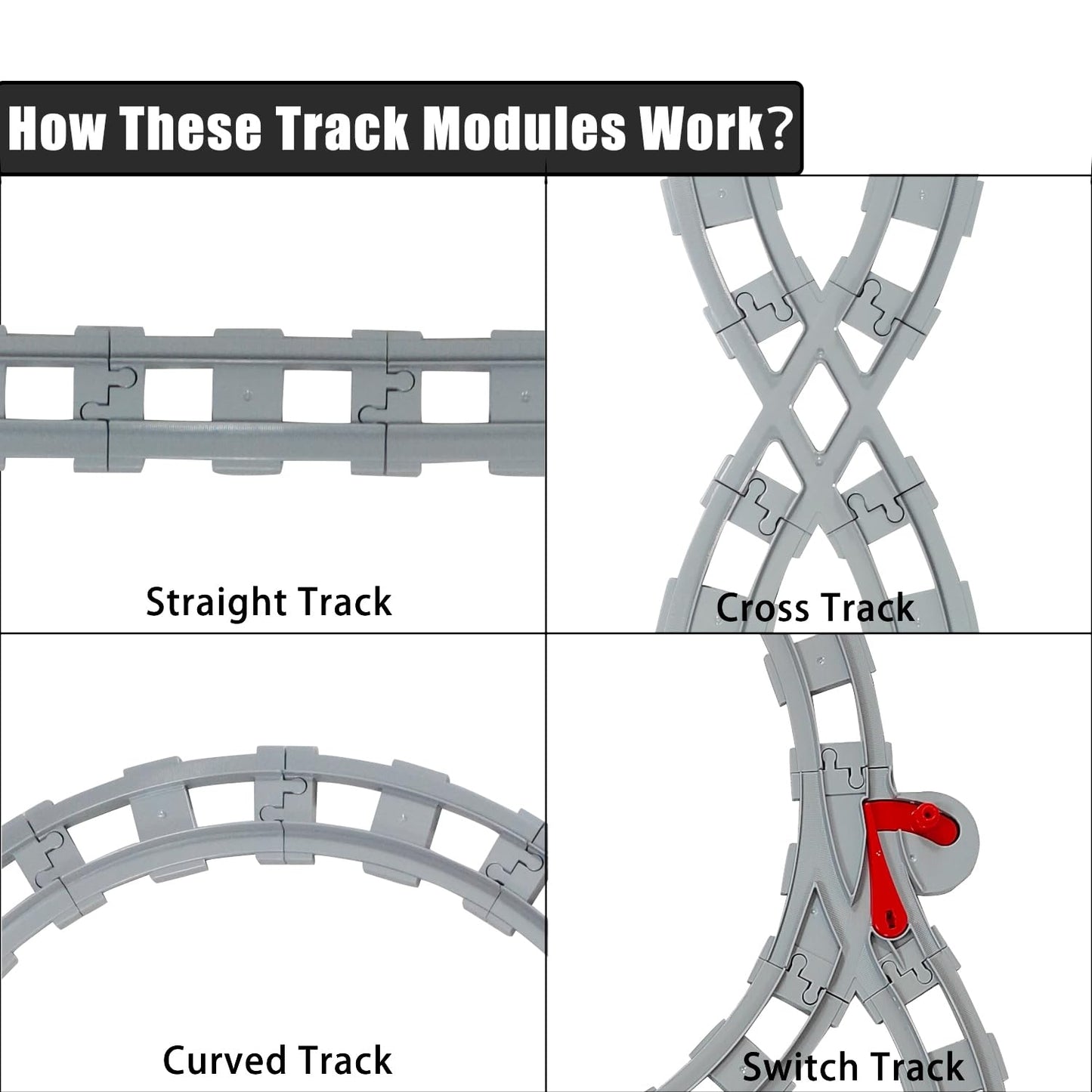 47-Piece Train Track Set,Classic Railway Track with 30 Curved Tracks,14 Straight Tracks,2 Switch and 1 crossoverTracks-Compatible with All Major Brands,Light Grey Toy Track Accessory for Kids