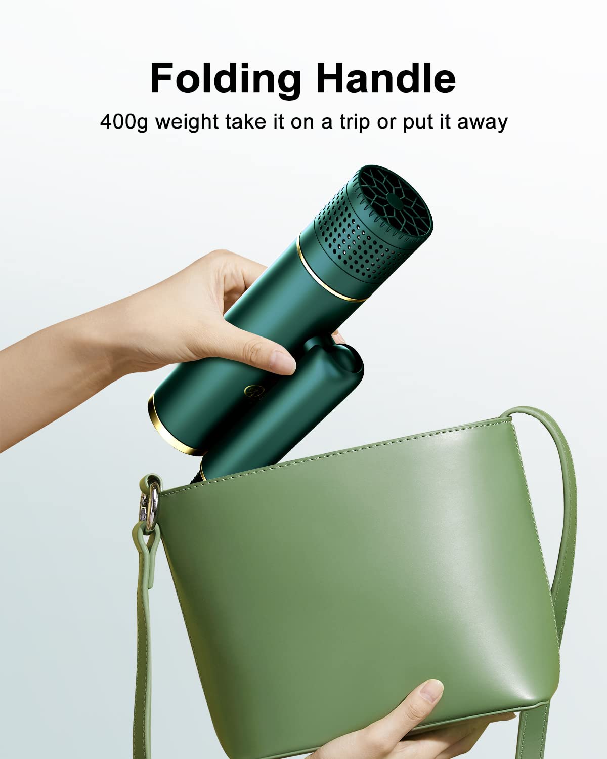 7MAGIC Fast-Drying Hair Dryer, Foldable Ionic with Storage Bag for Travel, Lightweight Portable Hairdryer for Women & Men, Negative, 2 Heating/Cold/2 Speed Settings, Green