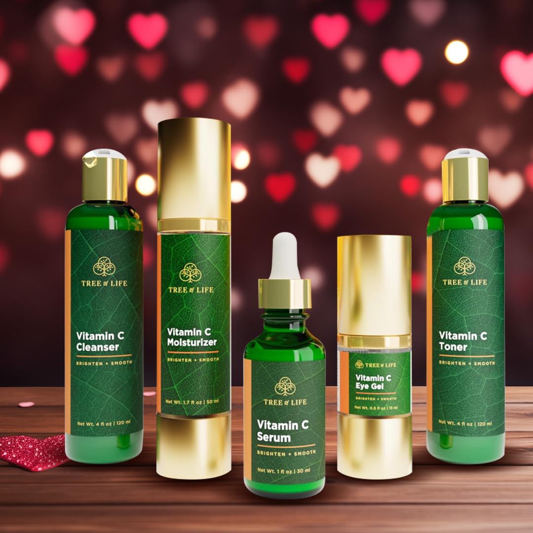 Tree of Life Beauty Vitamin C Brightening Complete (Pack of 5) Serum (1 Oz), Moisturizer Cream (1.7 Oz), Eye Gel (0.5 Oz), Toner (4 oz), Cleanser (4 oz), Renewing Face Dermatologist Tested Skin care