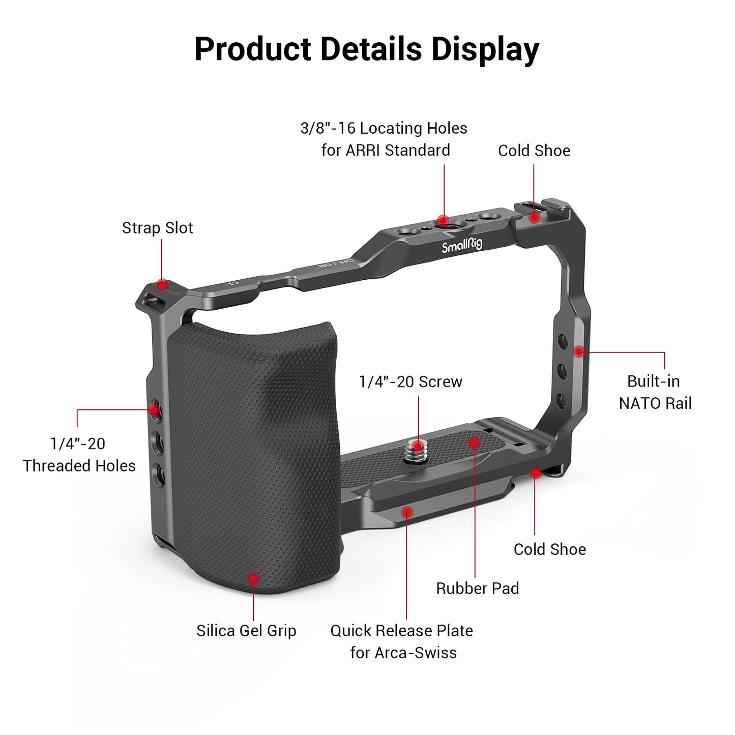 SMALLRIG ZV-E10 Cage with Silicone Handle and Built-in Threaded Holes, Cold Shoe and Quick Release Plate for Sony ZV-E10