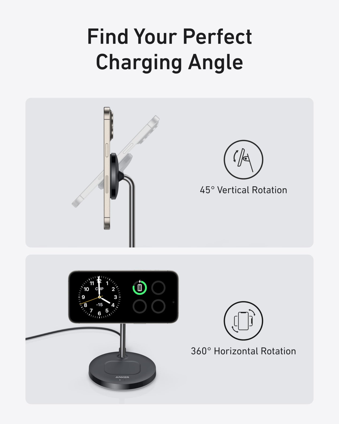 Anker MagSafe Compatible MagGo Charger Stand, iPhone 16 Wireless Charger, 2-in-1 Charging Station, Qi2 Certified 15W Wireless Charger Stand, for iPhone 16/15/14/13/12, AirPods Pro (No Wall Charger)