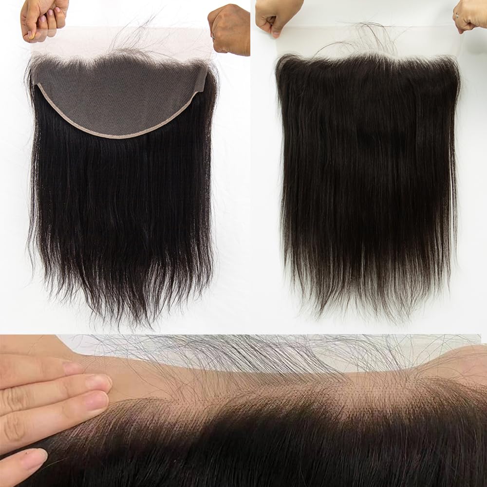 Topnormantic 13x6 Lace Frontal, Single Knots Swiss Lace Frontal 12A Brazilian Virgin Hair Ear To Ear Lace Frontal Closure Pre Plucked with Baby Hair Soft Straight Hair Frontal Free Part 12 Inch