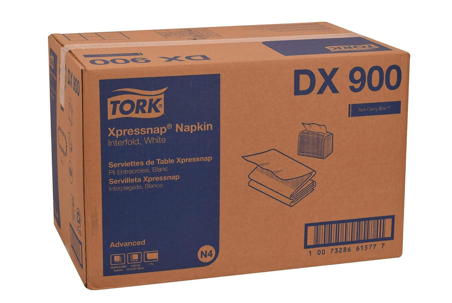 Tork Xpressnap White Dispenser Napkins N4 Advanced Interfold 1-Ply for Hygienic Dispensing 12 Packs of 500 (6000 Total) - (DX900)