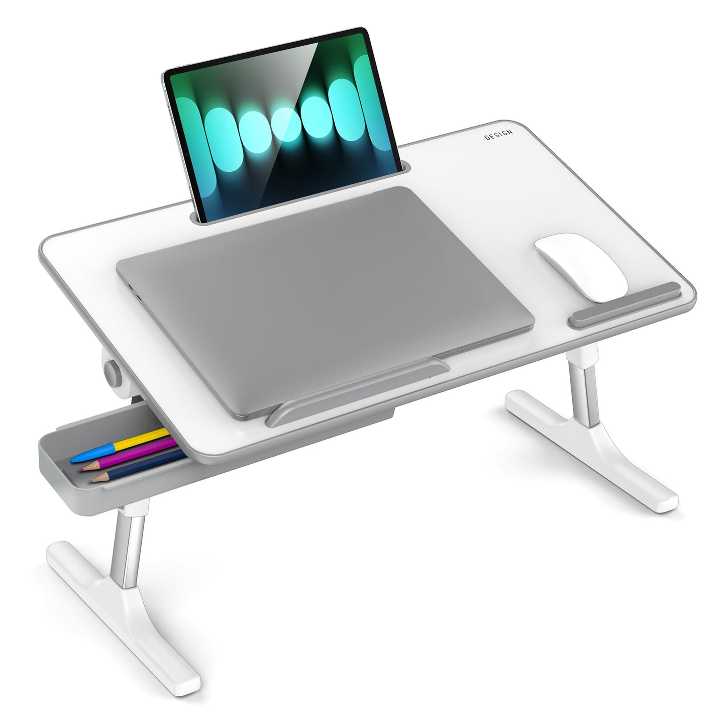 Besign LT05 Adjustable Laptop Table, Lap Desk, Portable Standing Bed Desk, Foldable Sofa Breakfast Tray, Notebook Computer Stand for Reading and Writing, Medium Size, White