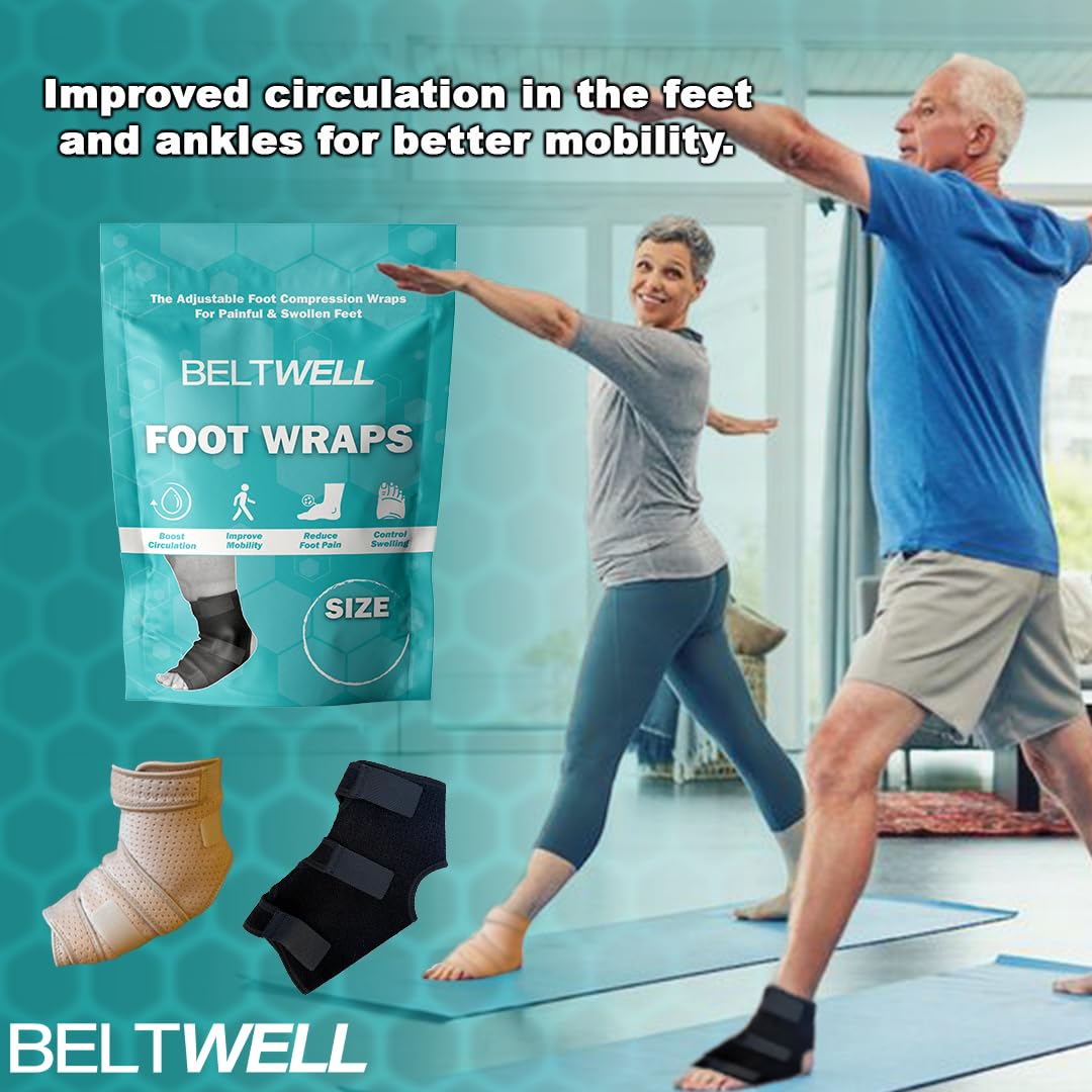 Beltwell® - Adjustable Foot & Ankle Compression Wraps For Edema, Lymphedema, Swelling, Neuropathy, Diabetic Foot Care, Circulation (2 Wraps) (Beige, X-Large)