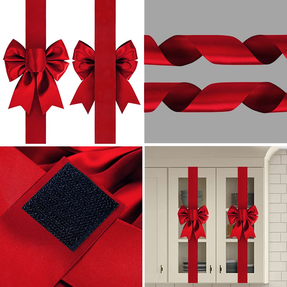 PBQOA Christmas Housewarming Kitchen Gifts Cabinet Ribbons and Bows Home Décor Holiday Festive Set of 16, Red