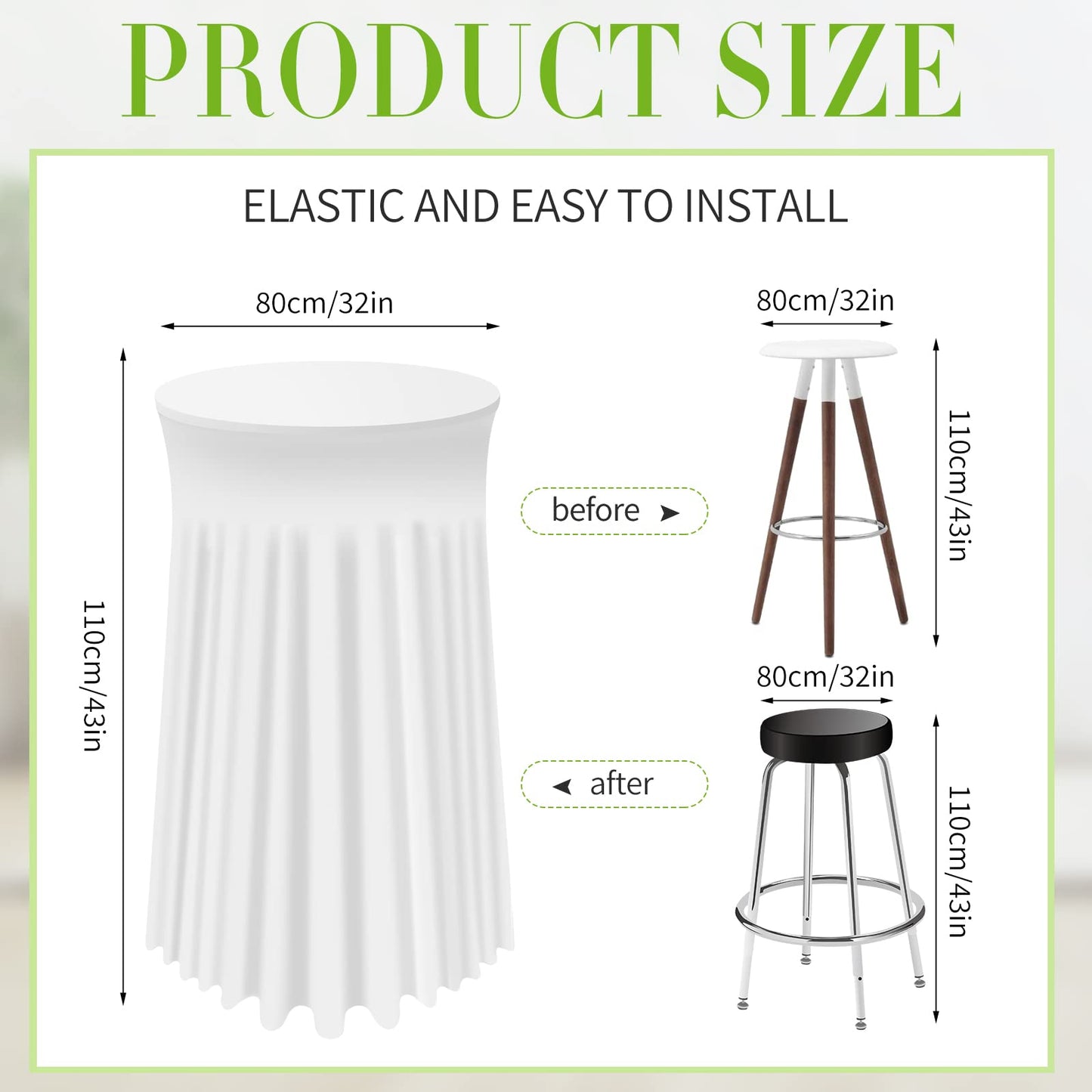 Tegeme 4 Packs Round Spandex Cocktail Tablecloths with Skirt 32 x 43 Inch Cocktail Round Table Cover Spandex Stretch Square Tablecloth Skirt for Table Bar Wedding Party Banquet (White)