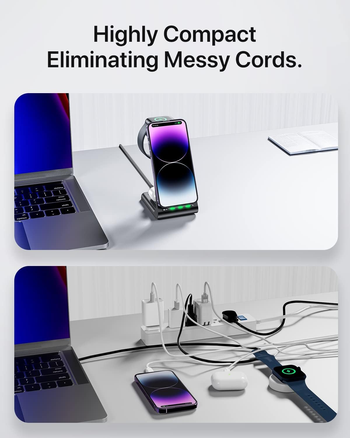 Intoval Wireless Charging Station, 3 in 1 Charger for Apple iPhone/iWatch/Airpods,iPhone16 15,14,13,12,11 (Pro,Pro Max)/XS/XR/XS,iWatch10 9/8/Ultra2/1/7/6/SE/5/4/3/2,Airpods Pro2/Pro1/3 (A3,Black)
