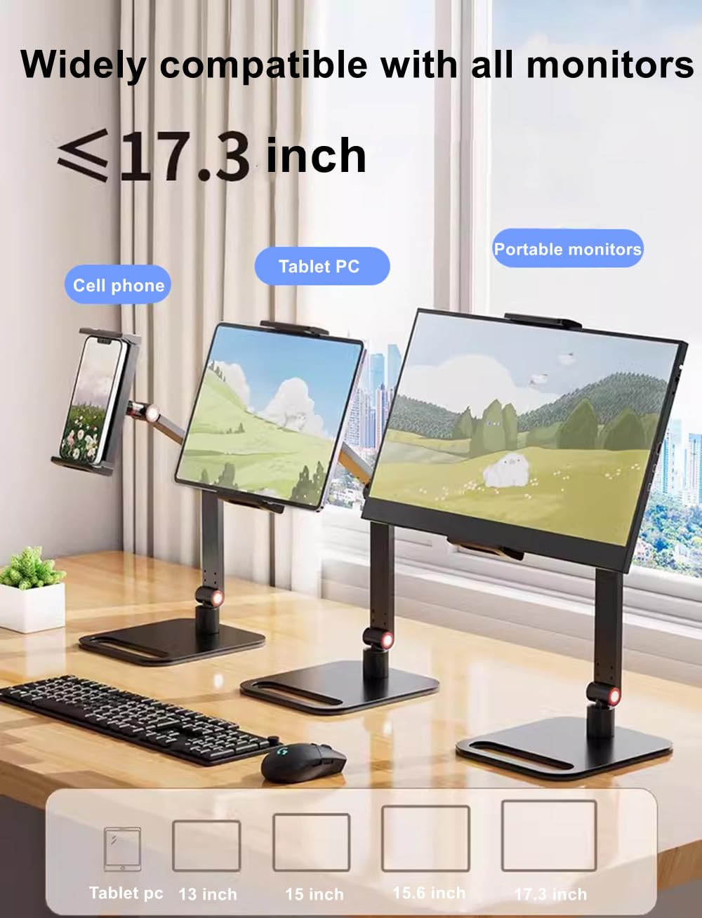 AiFeelife Portable Monitor Holder for 12-17.3 Inch Screen Desk Holder Metal Stand 16 Inch Universal Expandable Display Base 12.9inch Tablet Stand Adjustable Portable Monitor Desktop Clamp Stand