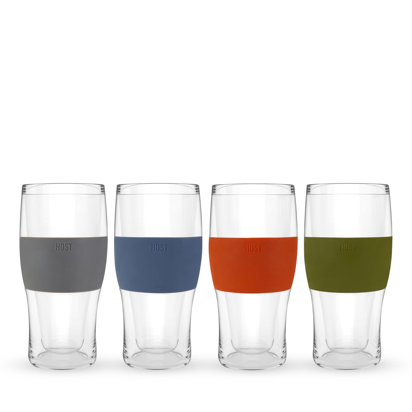 HOST Beer FREEZE Beer Glass Cups Set Drinking Glasses, Freezer Mugs with Gel Double Walled Cool Cups Plastic Multicolor 16oz Set of 4