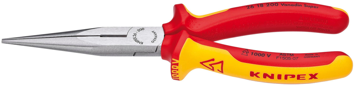 KNIPEX Long Nose Pliers w/Cut-1000V Insulated, Red