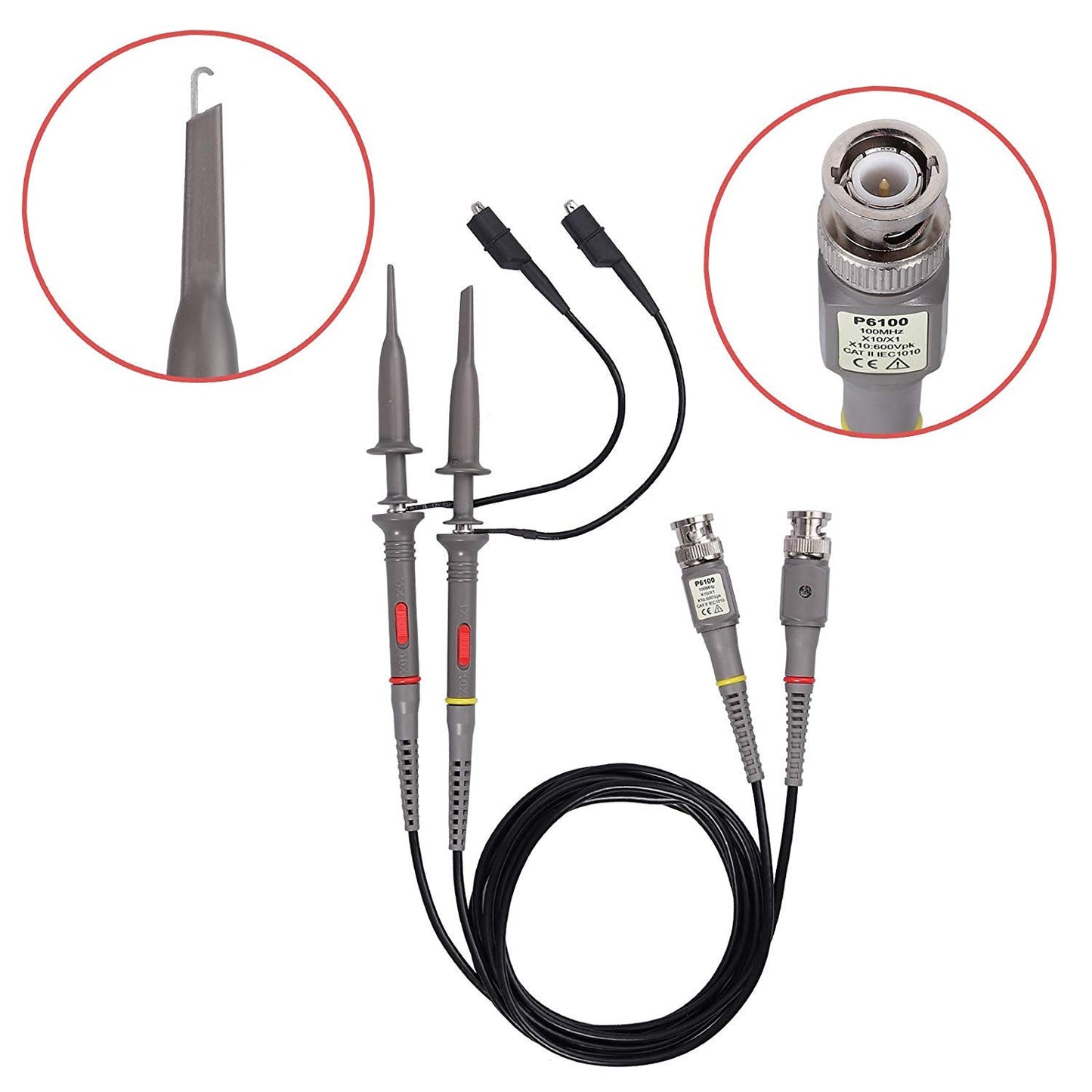 Universal Oscilloscope Probe with Accessories Kit 100MHz Oscilloscope Clip Probes with BNC to Minigrabber Test Lead Kit