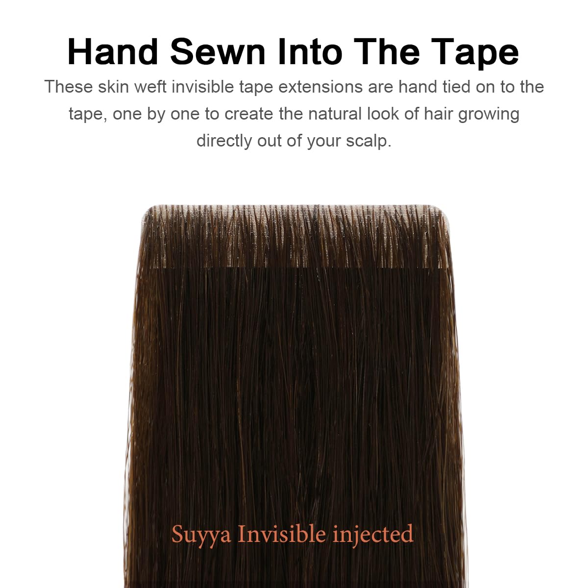 SUYYA Invisible Tape in Hair Extensions Human Hair Darkest Brown Seamless Injected Hand-Tied Pro Quality Virgin Human Hair 20PCS 40G/Pack Straight Tape Ins(14 inch #2 Darkest Brown)