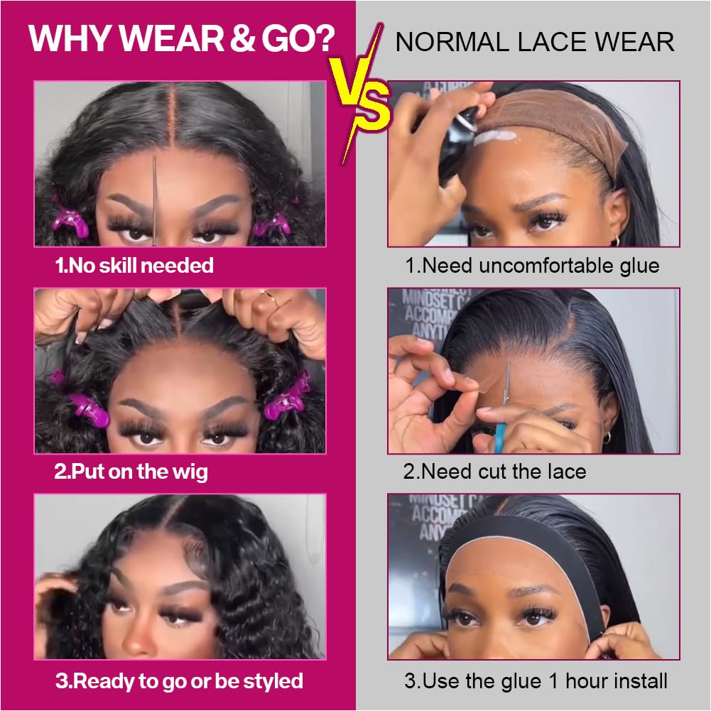 Ailwelia Deep Wave Bob Wig Human Hair 200% Density 5x5 Hd Lace Closure Wigs Human Hair Bob Wigs For Black Women Human Hair Wear And Go Glueless Wigs Curly Bob Wig Human Hair Wig Deep Wave Wig 14 Inch