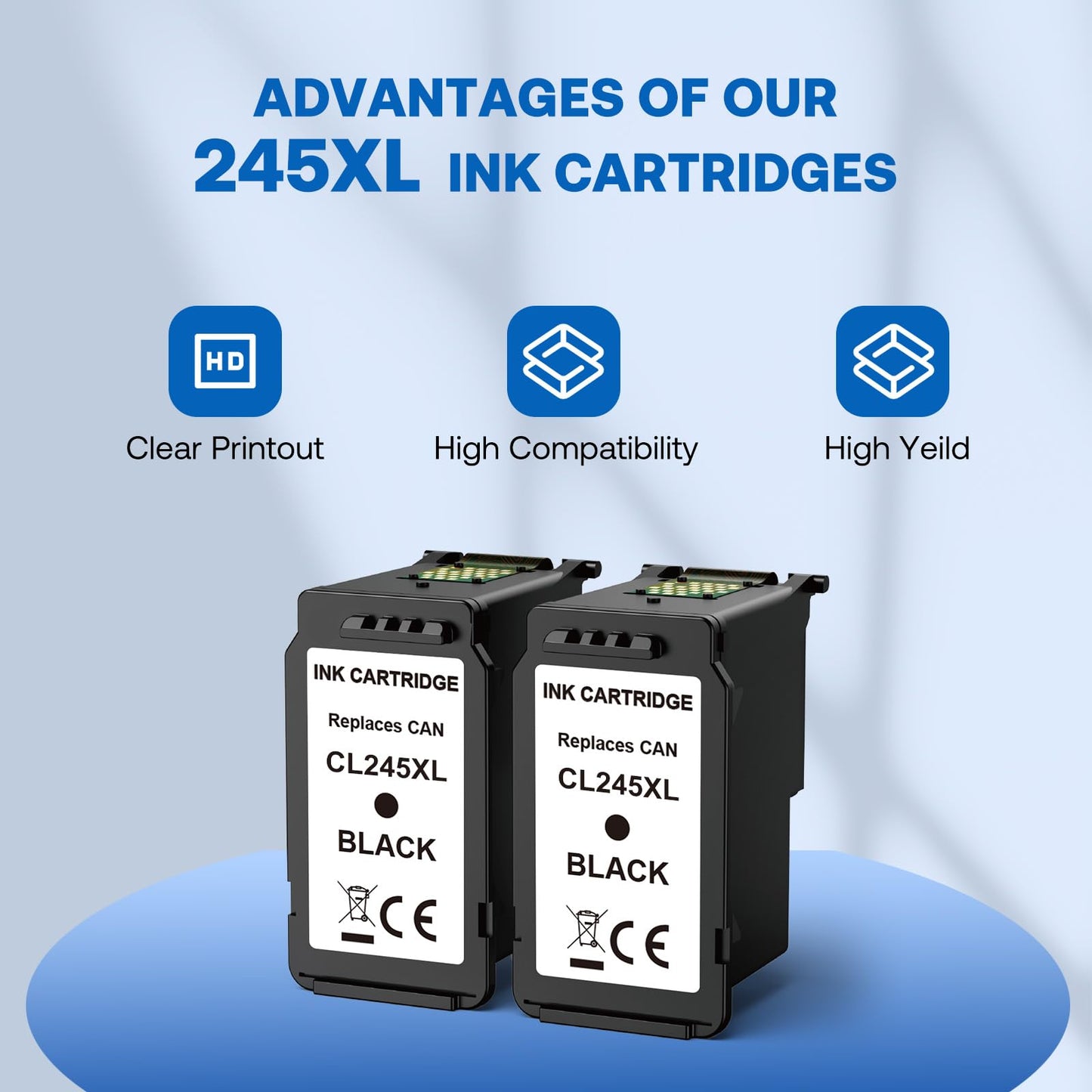 245XL Black Ink Cartridge for Canon Ink 245 245XL Compatible with Canon Pixma MX490 MX492 MG2522 MG2420 MG2920 MG2924 MG3022 TS202 TS302 TS3120 TS3320 TS3322 TR4500 TR4520 TR4522 (2 Black)