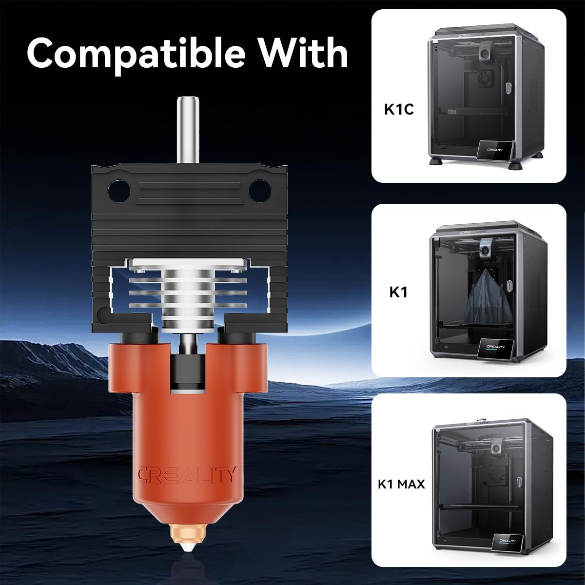 2025 Official Creality K1/K1 Max/K1C Hotend Upgrades Kit, K1 Series Ceramic Heating Block Kit, 3D Printers Hotend with Integrated Quick-Swap Nozzle, Supports 300°C High Temperature, 600mm/s High-Speed