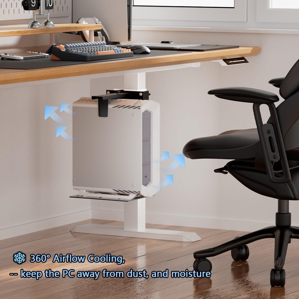 ZUAVIALA Under Desk PC Mount,No-Drill PC Holder for Standing Desk,Width Adjustable Under Desk Computer Mount with Extra Protective Arms,Holds Up to 44lbs with Anti-Slip Mat Design for Home and Office