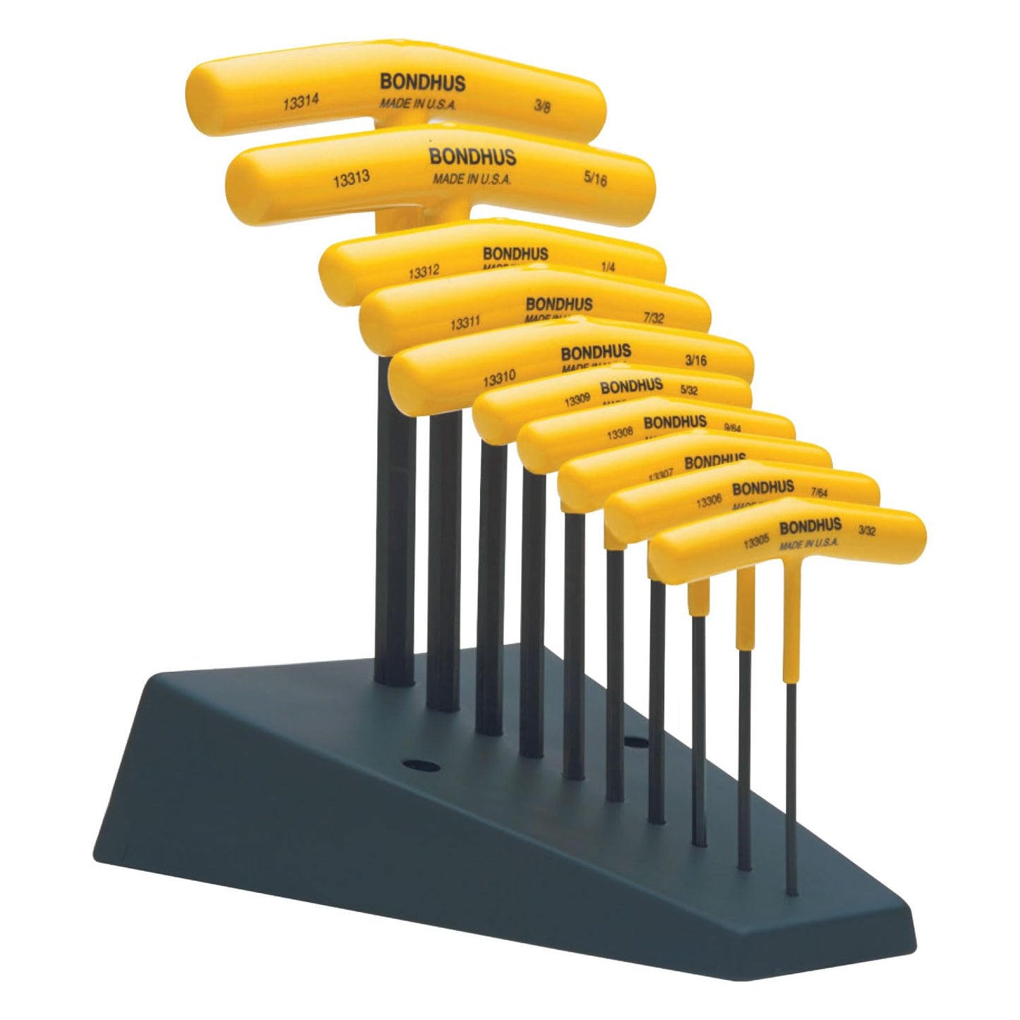 "Bondhus 13390 Set of 10 Hex T-handles w/Stand, sizes 3/32-3/8""", multi, one size