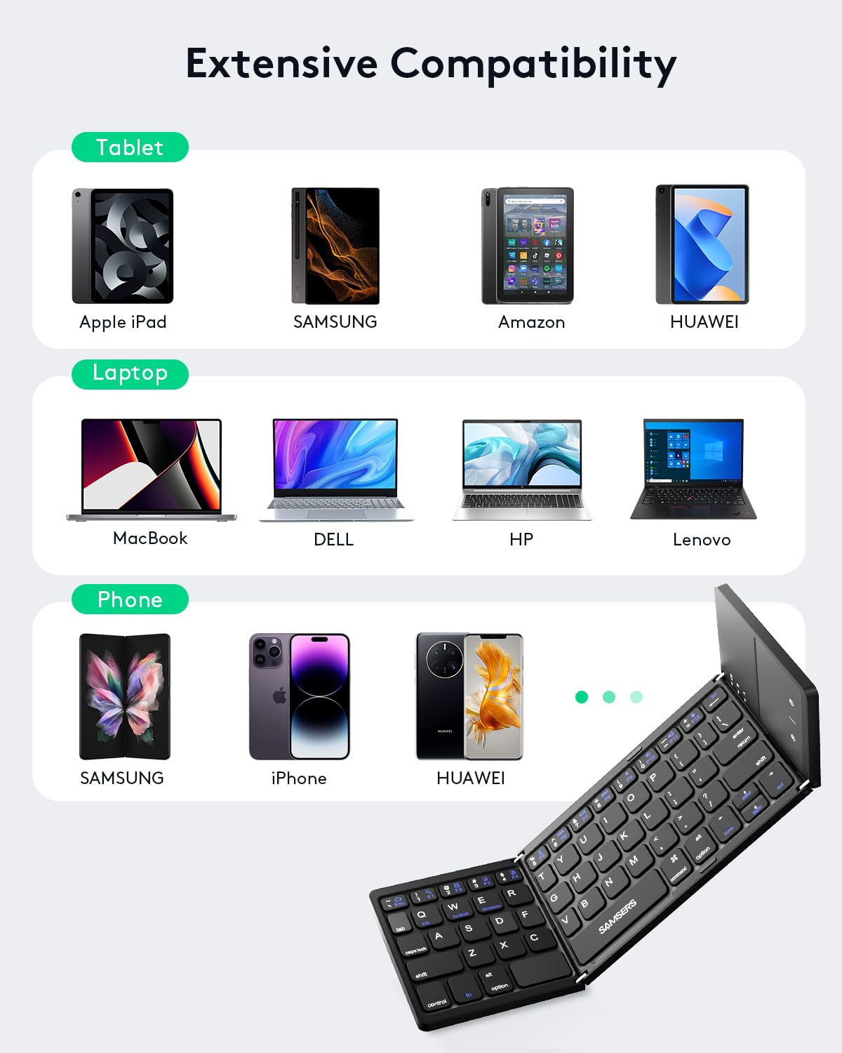 Samsers Foldable Bluetooth Keyboard with Touchpad - Portable Wireless Keyboard with Holder, Rechargeable Full Size Ultra Slim Pocket Folding Keyboard for Android Windows iOS Tablet & Laptop - Black