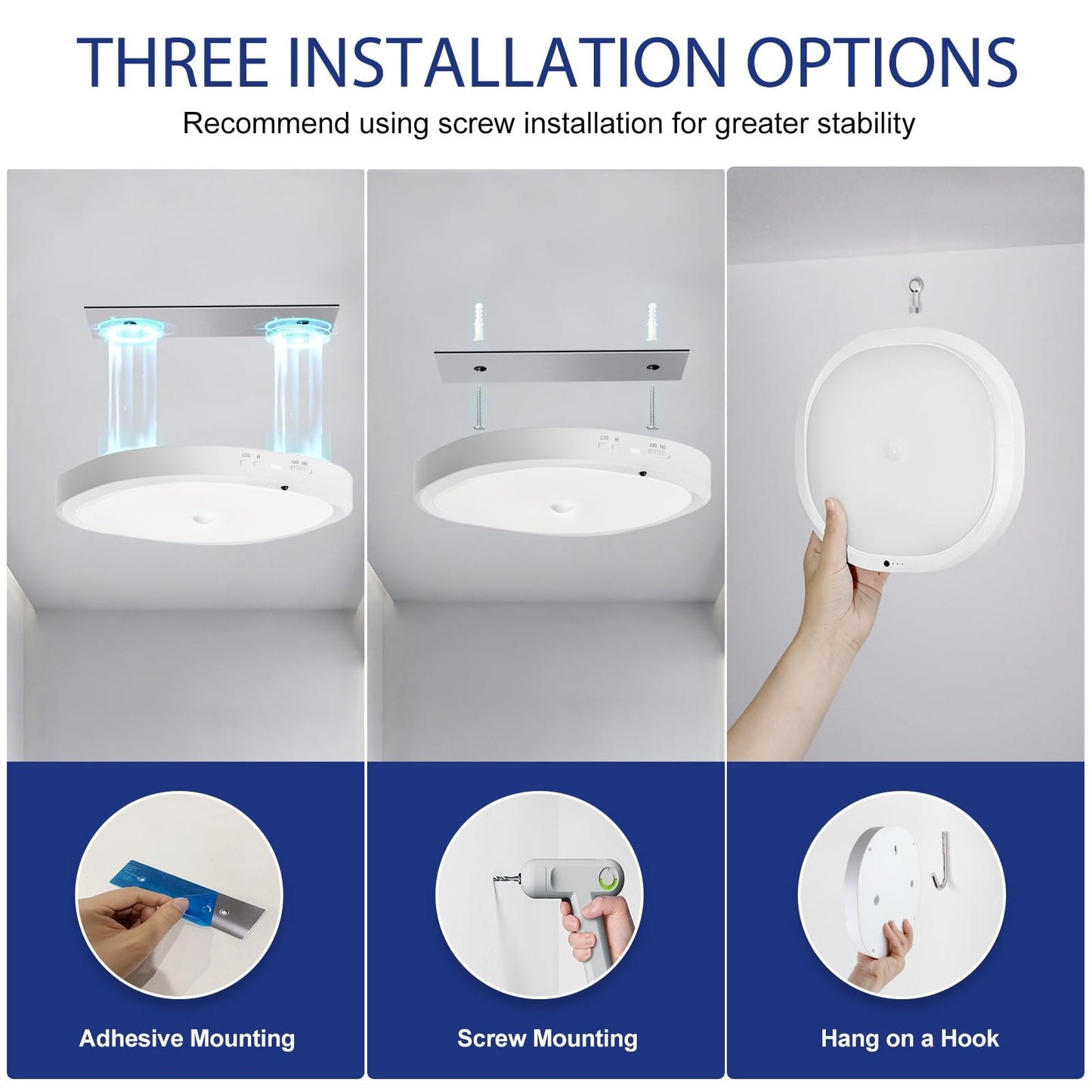 KNHUOS 2 Packs Motion Sensor Closet Light with Remote, No Wiring Battery Operated Ceiling Light with 10000mAh, Waterproof Shower Light for Bathroom Closet Stairs Pantry