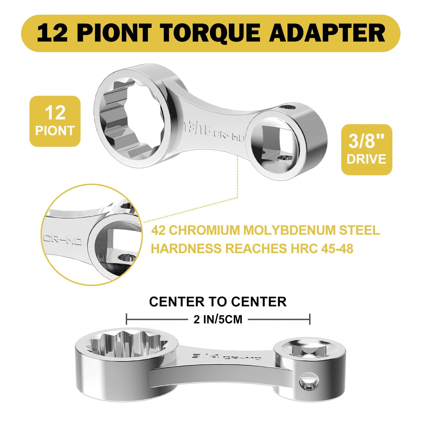 ANPUDS Torque Adapter Set, 12 pcs SAE 12 Point Torque Adapter Extension Set, 3/8" Torque Wrench Adapter with 5/16", 3/8", 7/16", 1/2", 9/16", 5/8", 11/16", 3/4", 13/16", 7/8", 1/2''+1/4'' Adapter