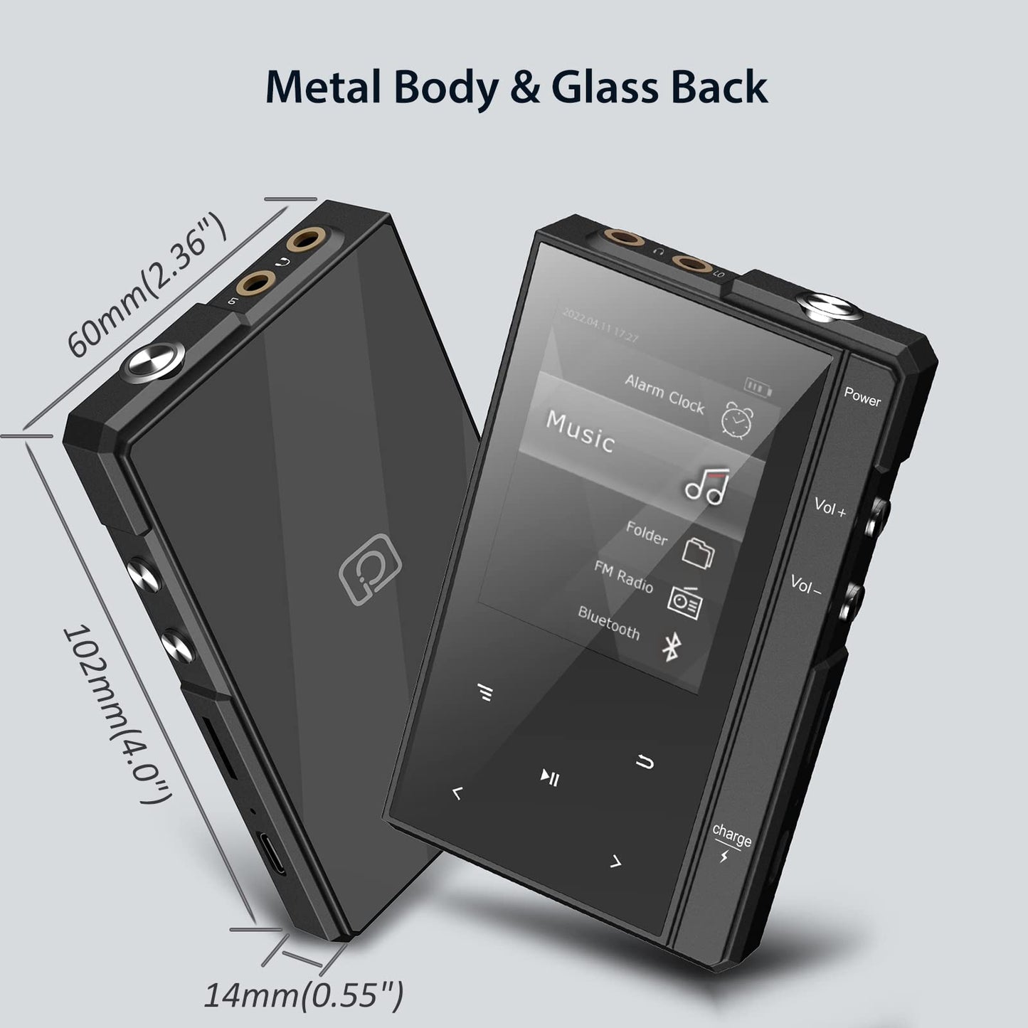96GB MP3 Player with Bluetooth 5.0, Phinistec Z6 Digital Audio Player with Loud Speaker, 2.4'' IPS Super Battery Life Music Player with FM Radio, E-Book, Music Alarm Support up to 256GB