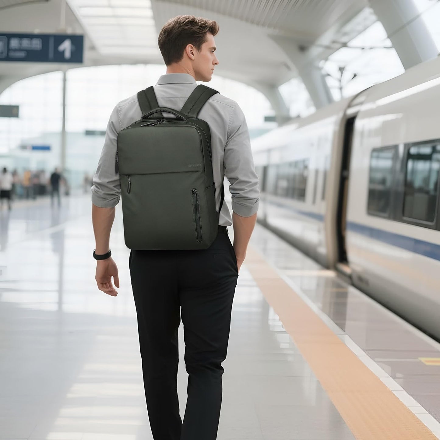 SUIKIHUM Lightweight Commute Backpack for Men & Women, Water-Resistant Travel Daypack with 15.6-Inch Laptop Compartment & Anti-Theft Pockets, Forest Green