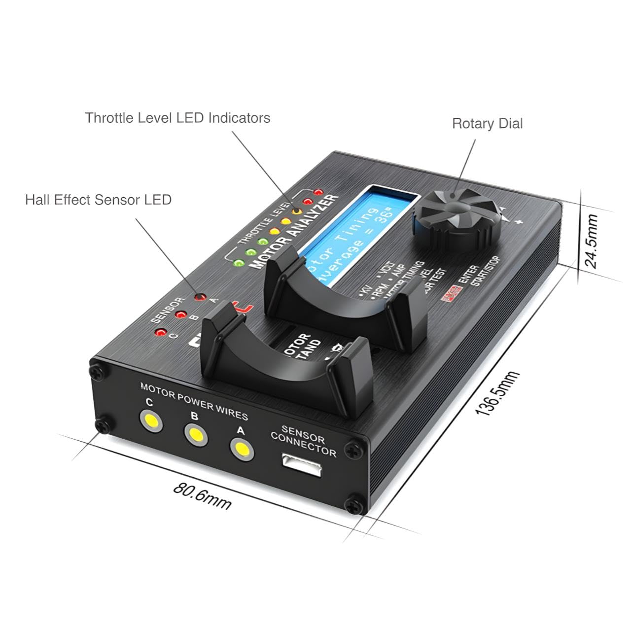 SkyRC Brushless Motor Analyzer: Motor KV, RPM, Timing Measurement, Hall Sensor Check, Brushless Motor Tester with 2x16 Characters LCD - Ideal for RC Hobby