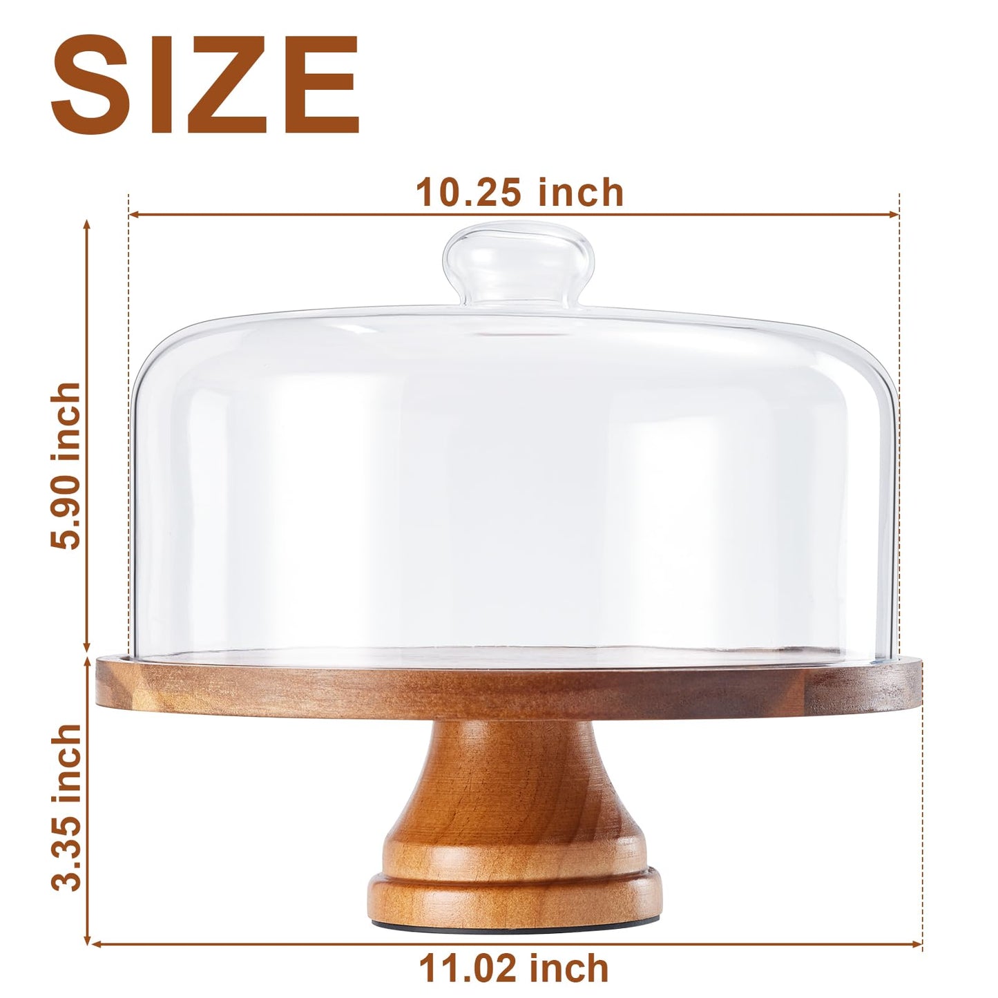 Yangbaga Glass Cake Stand with Lid,11in Wooden Rotating Cake Stand with Dome Cover, Cake Plate Display Server Tray for Birthday Kitchen Party