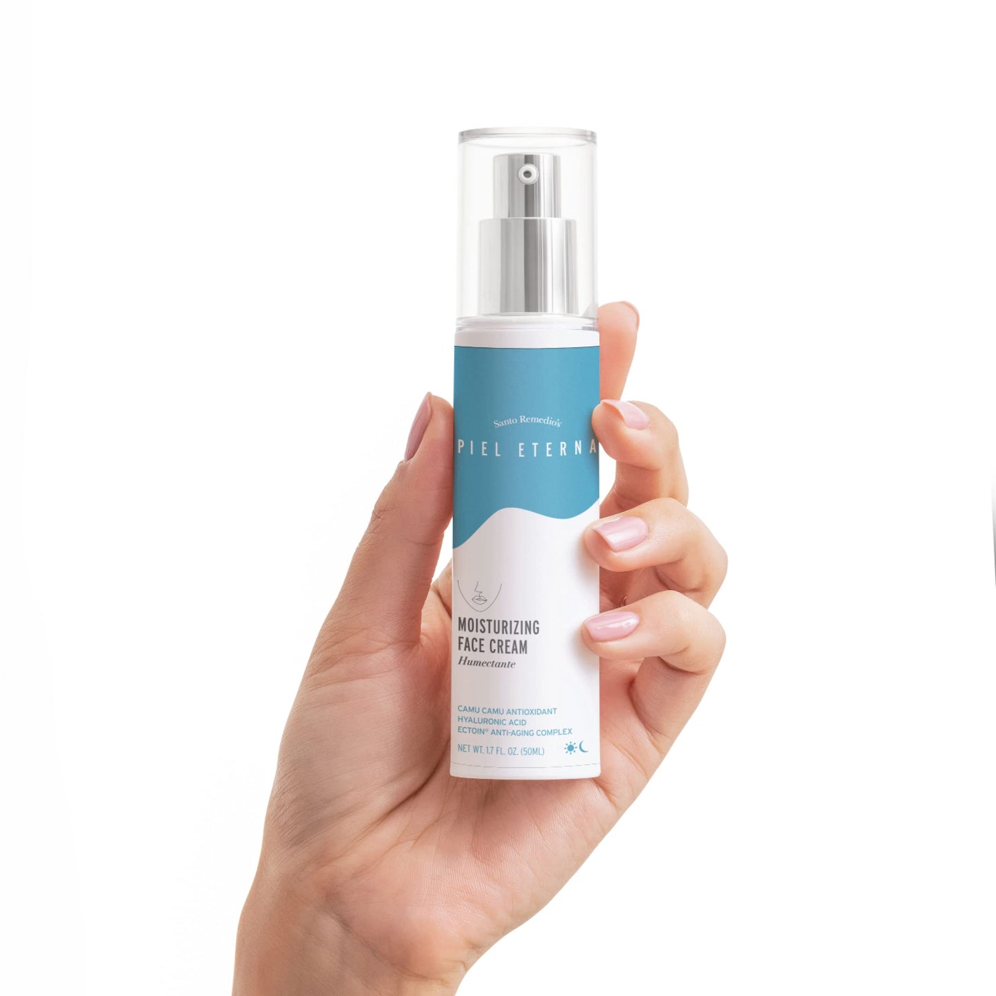 Santo Remedio, Piel Eterna, Moisturizing Face Cream, Hydrates Skin, Daily Moisturizer, Day and Night Cream, Contains Hyaluronic Acid, Vitamin E, Niacinamide, For All Skin Types, 1.7 Fl. Oz. / 50 ml
