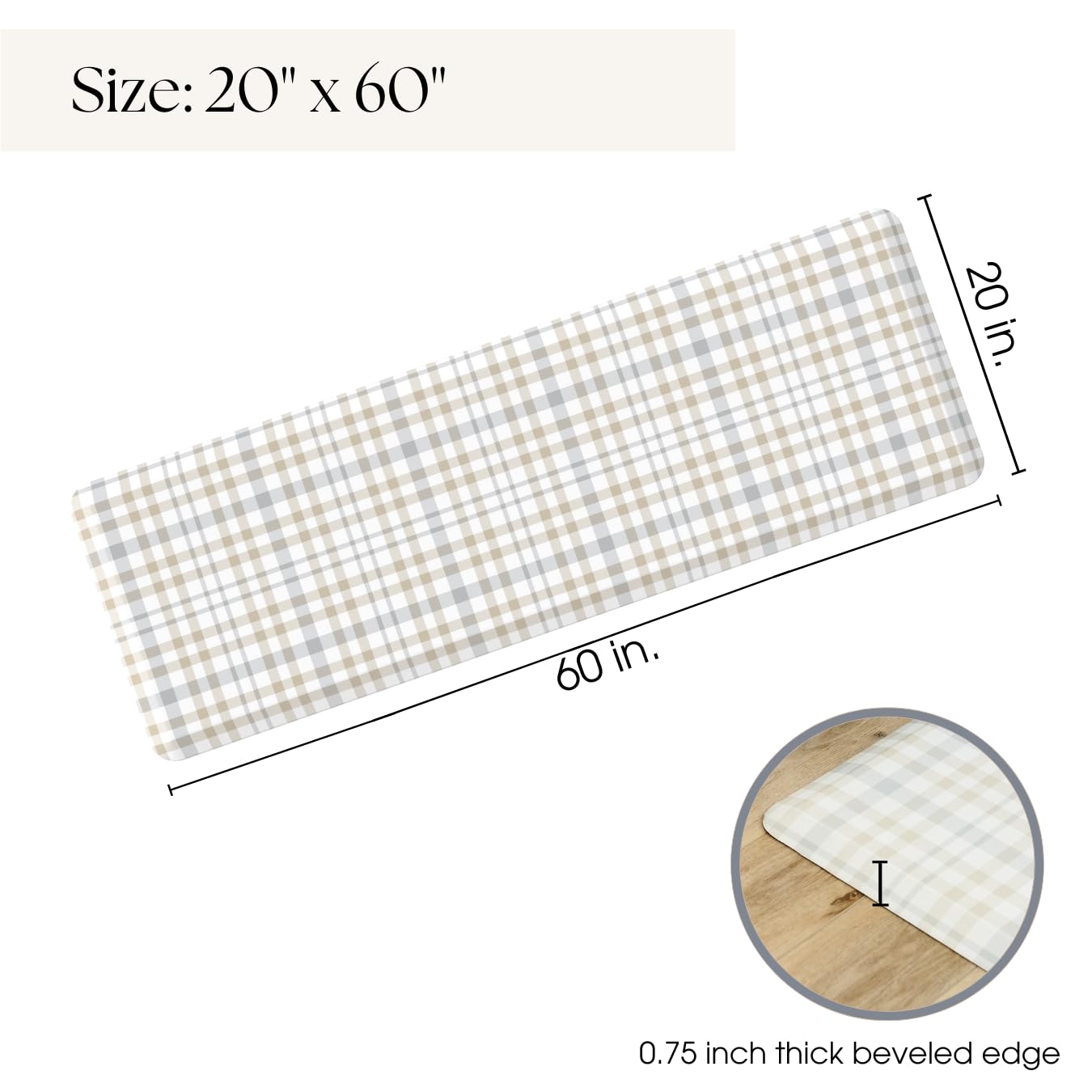 Anti Fatigue Mat by Laurel Lane Co. – Designer Anti Fatigue Mats for Kitchen Floor, Kitchen Mats for Floor, Desk Mat – Cushioned 0.75" Thick – Stain Resistant – Non-Skid Bottom – 20" x 60"