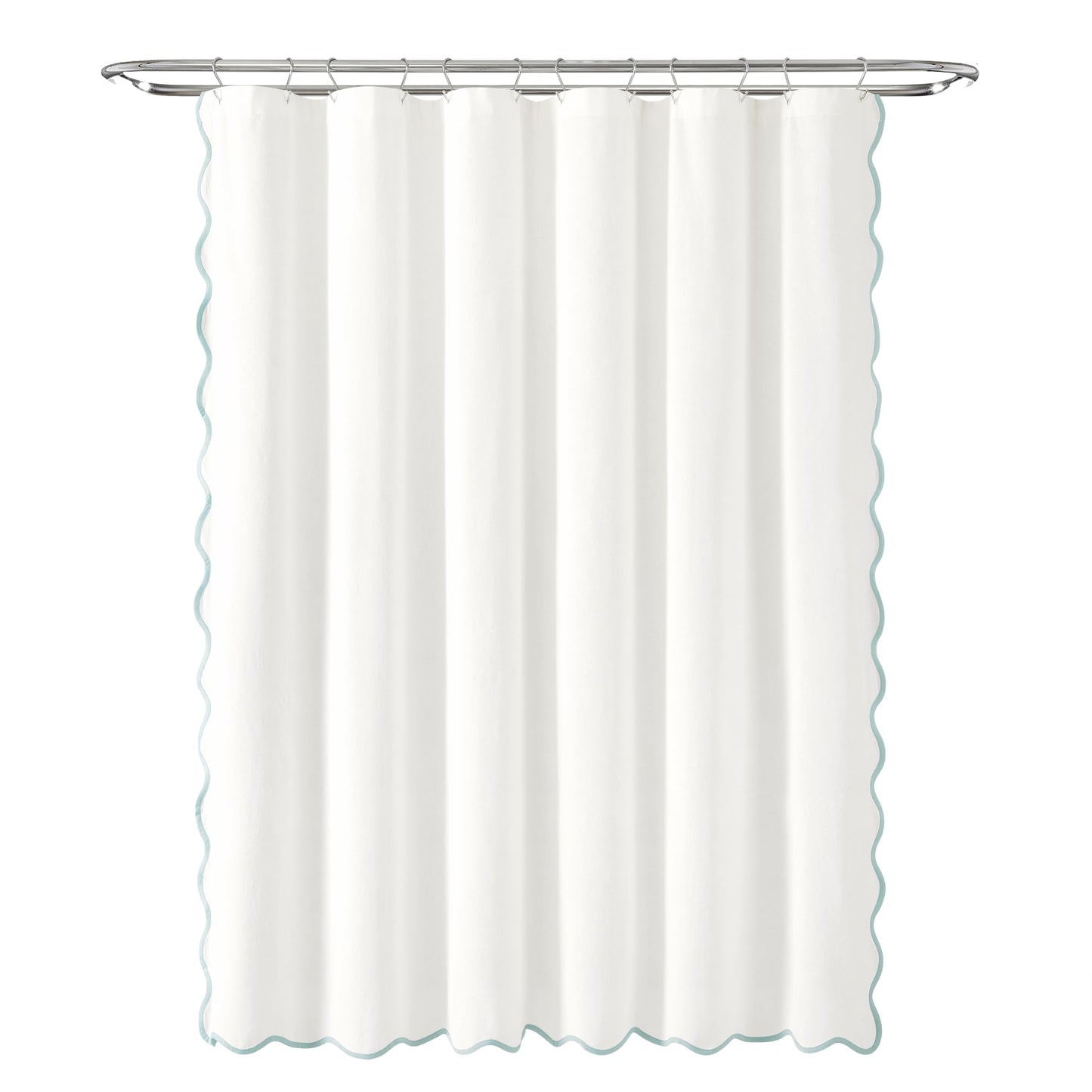 Lush Decor Coastal Chic Scallop Edge Linen-Textured Shower Curtain, Single 72" W x 72" L, Blue & White - Scalloped Shower Curtains - Coastal Bathroom Curtain