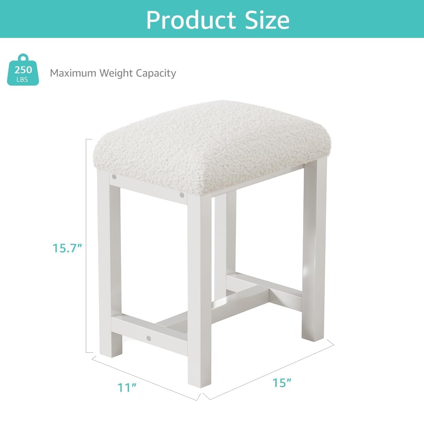 Small Plush Vanity Stool, Cute Vanity Stools with Soft Faux Rabbit Fur Cushion, White Makeup Vanity Chair for Small Spaces, Living Room, Bedroom, Entryway, Ottoman Foot Rest for Couch Sillas Modern