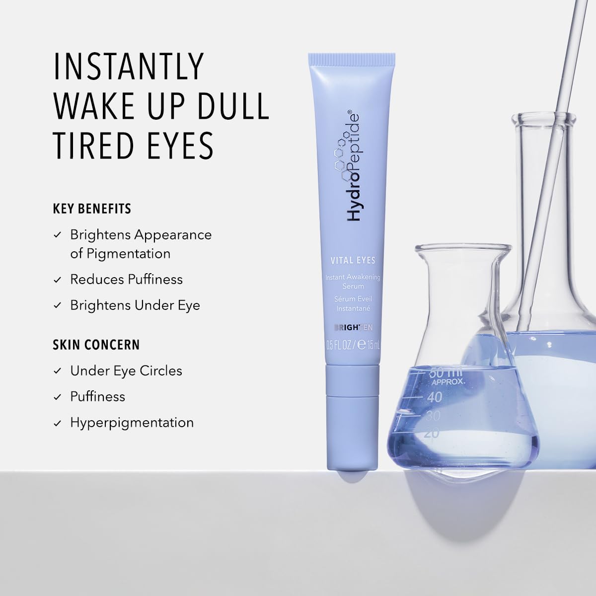HydroPeptide Vital Eyes, Instant Awakening Serum, Cooling Rollerball Under Eye Moisturizer 0.3 Ounce