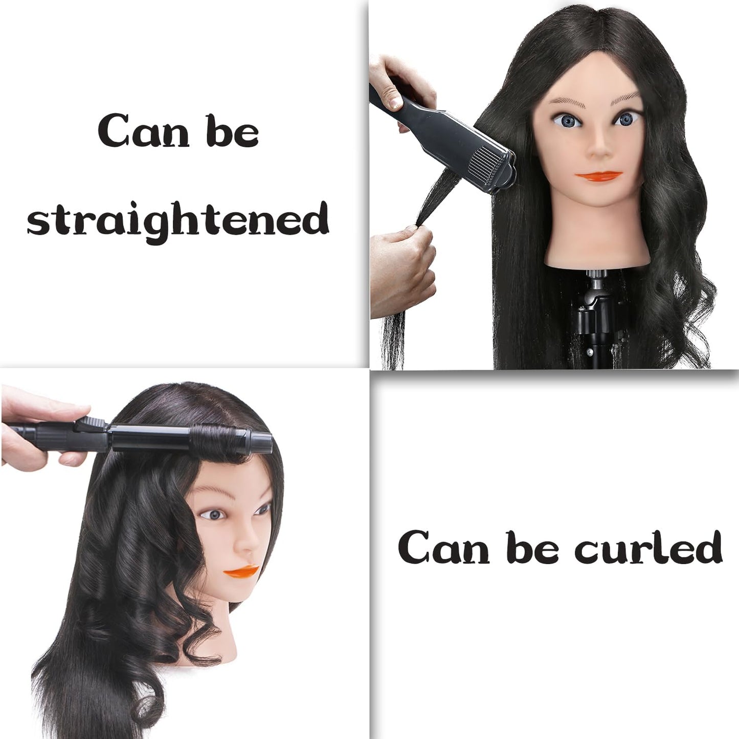 Armmu 100% Real Human Hair Mannequin Head with Stand, Hairdressers' Practice Training Head and Cosmotology Doll Head for Hairstyling and Braid (18 inches)- Natural Black