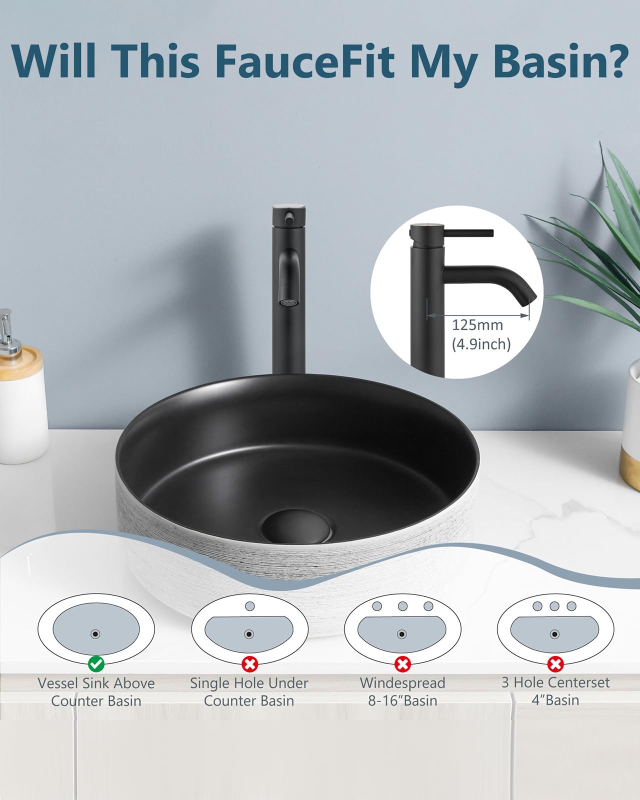 Aolemi Matte Black Vessel Sink Faucet Bathroom Faucet Tall Stainless Steel Bathroom Sink Faucet Single Handle One Hole Round Body with Pop up Drain Basin Bowl Vanity Lavatory Mixer Tap