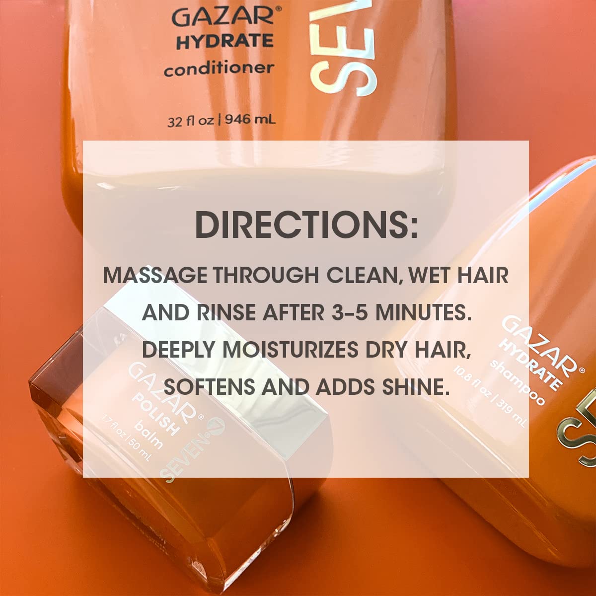 SEVEN Hair Care Gazar Hydrate Conditioner for Women & Men, Anti-Frizz, Moisturize Dry Hair, Sulfate + Paraben Free, Cruelty Free with Argan Oil, Jojoba & Biotin, Made in USA, 32oz