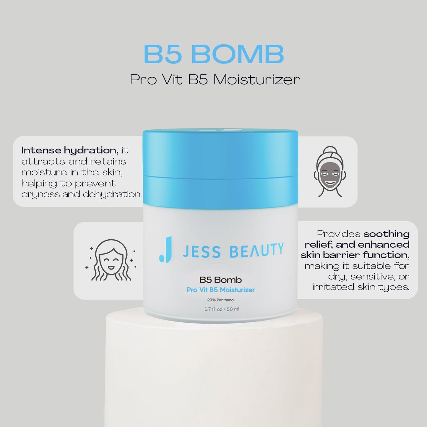 JESS BEAUTY | B5 Bomb Pro Vit B5 Face Moisturizer | Panthenol Cream Skin Care | Vegan Face Cream Skincare Hydration 50 ml