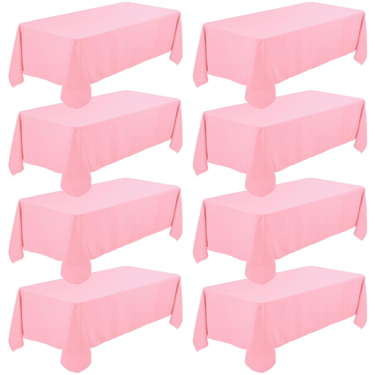 8 Pack Premium Pink Tablecloth 60 x 102 Inch, Rectangle Table Clothes for 6 Foot Rectangle Tables Washable Polyester Fabric Table Covers for Wedding Party Reception Banquet Buffet